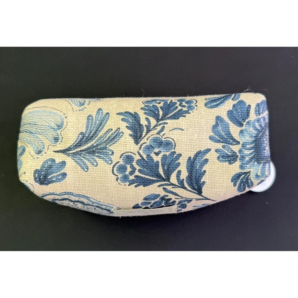 Spartina 449 Floral Linen Cosmetic Bag Blue Cream Toile Makeup Pouch Travel Case